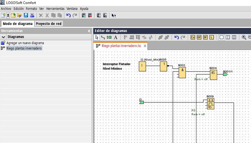 Funciones de software utilizadas en control riego plantas con LOGO