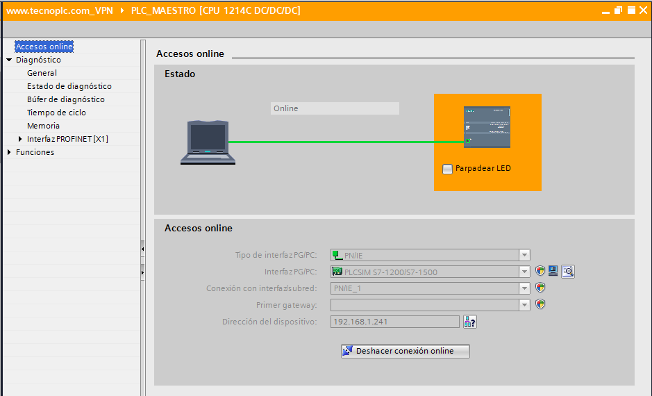 Opciones de datos de nuestro proyecto de forma Online.