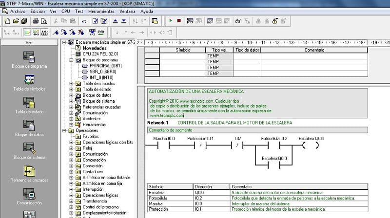 Escalera mecánica simple programada en S7-200