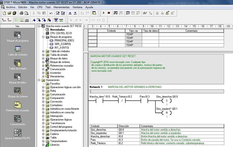 Marcha motor usando SET RESET en S7-200