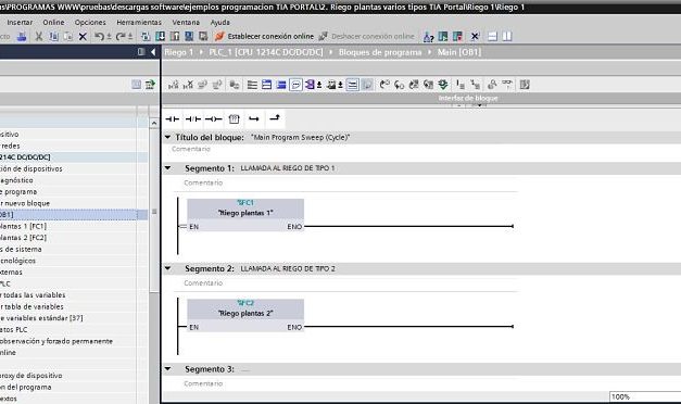 Riego plantas varios tipos programación TIA Portal