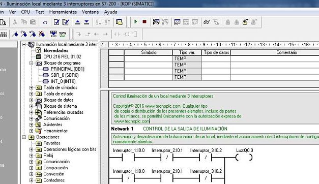 Iluminación local mediante 3 interruptores en S7-200