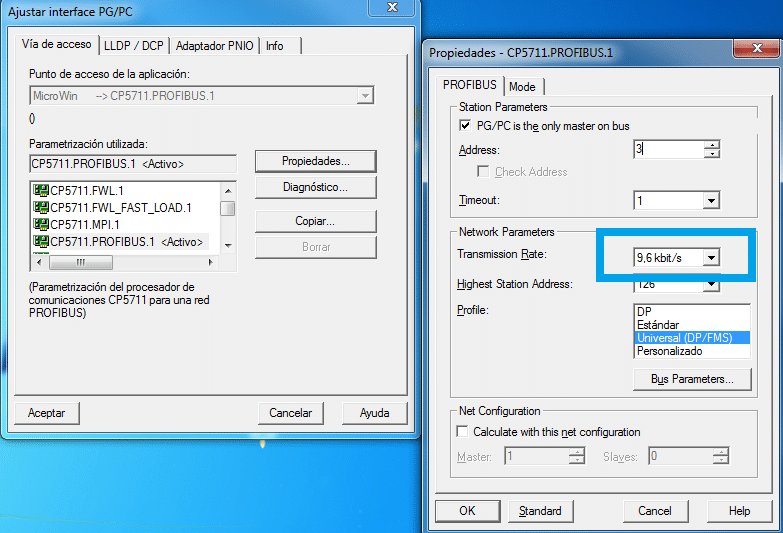 Seleccionar velocidad para establecer comunicación S7-200.