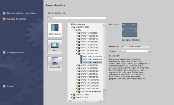 CPU y Firmware utilizado en proyecto TIA PORTAL.