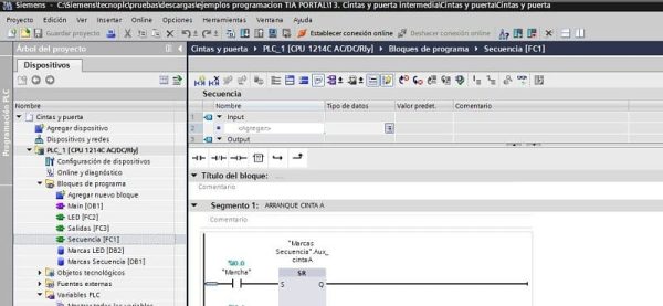 Componentes Software utilizados en proyecto cintas y puerta intermedia TIA Portal.