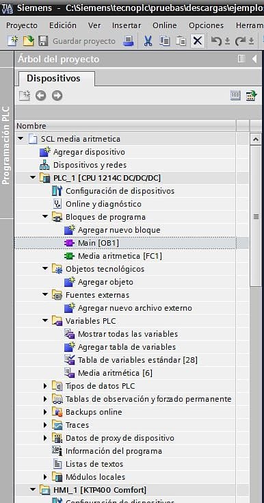 Componentes software utilizados en el ejemplo SCL media aritmética.