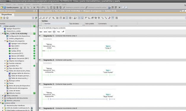 Cintas y puerta intermedia con programación TIA Portal