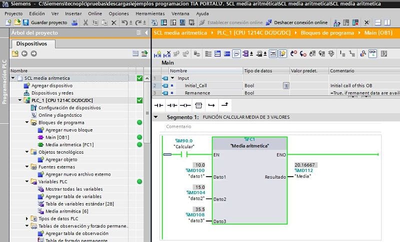 SCL media aritmética de 3 números en programación SCL TIA Portal