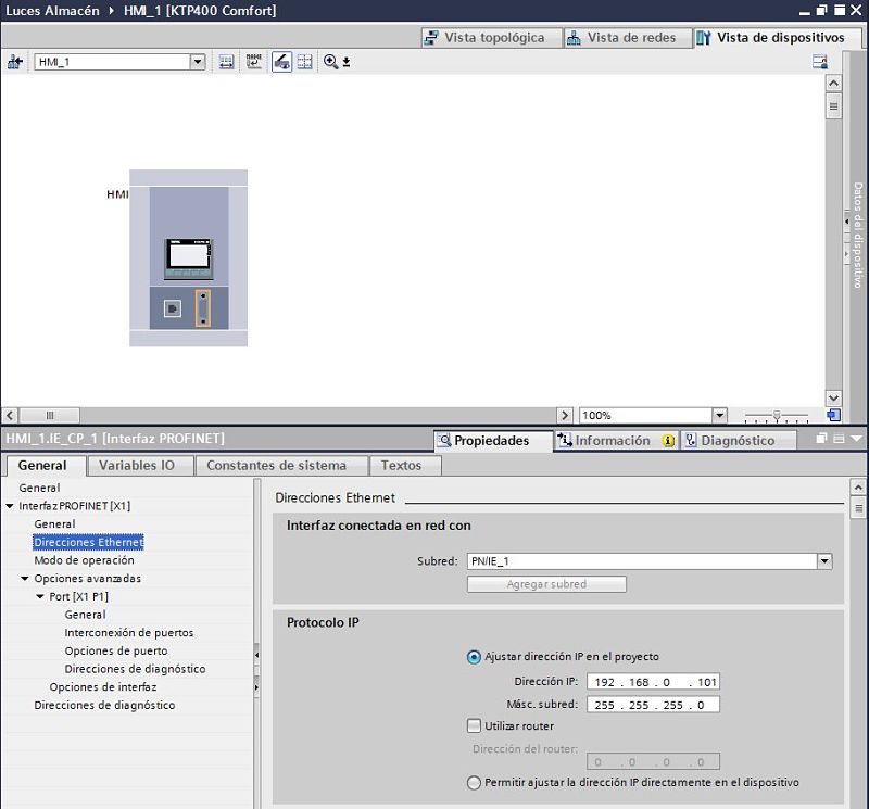 Dirección IP del HMI en el proyecto.