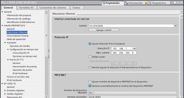 Dirección ethernet dentro del rango de los dispositivos de nuestra Red.