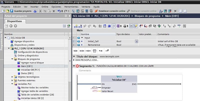 Función SCL para inicializar los datos de un DB.