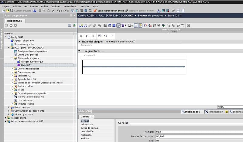 No hay nada programado - el proyecto es solo para configurar CPU TIA Portal.