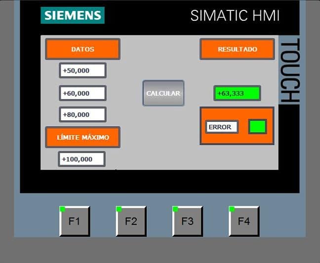 Proceso en marcha con cálculo correcto desde pantalla HMI.