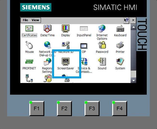 Seleccionar el icono que accede a salvapantallas en HMI.