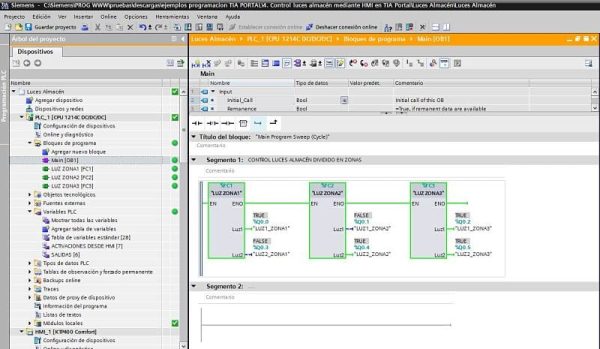 Visualización ONLINE del control de las 3 zonas de alumbrado.