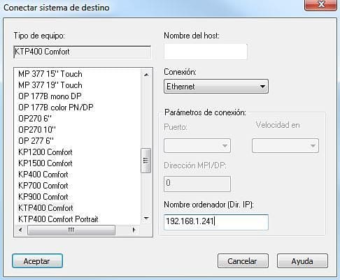 Configurar los datos de conexión con el HMI.