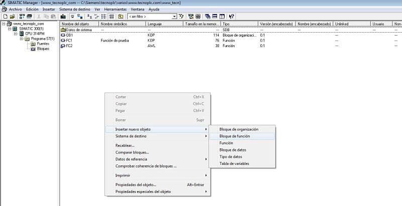 Insertar un FB Step 7 en el administrador Simatic.