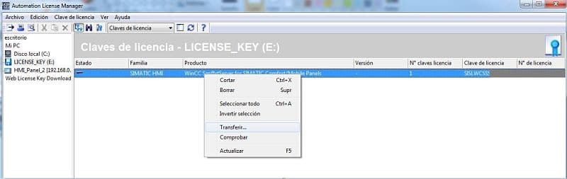 Licencia dentro del USB de Siemens.