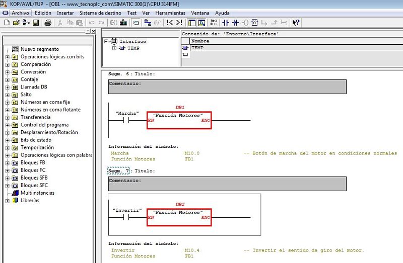 Insertar entradas y salidas en un FB en Step 7