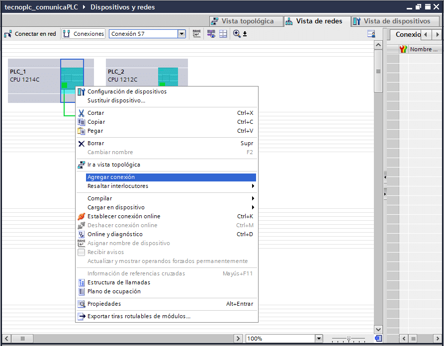 Agregar una nueva conexión para la red Profinet.