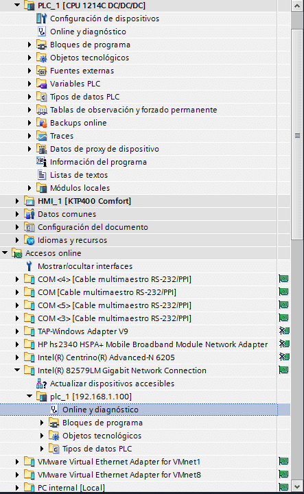 Acceder al diagnóstico ONLINE de la CPU conectada.