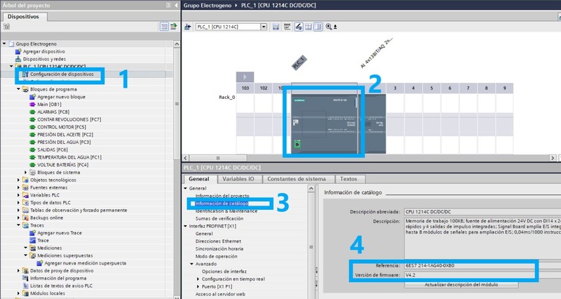 Antes de actualizar Firmware V4.0 hay que Comprobar la versión de Firmware de tu proyecto TIA Portal