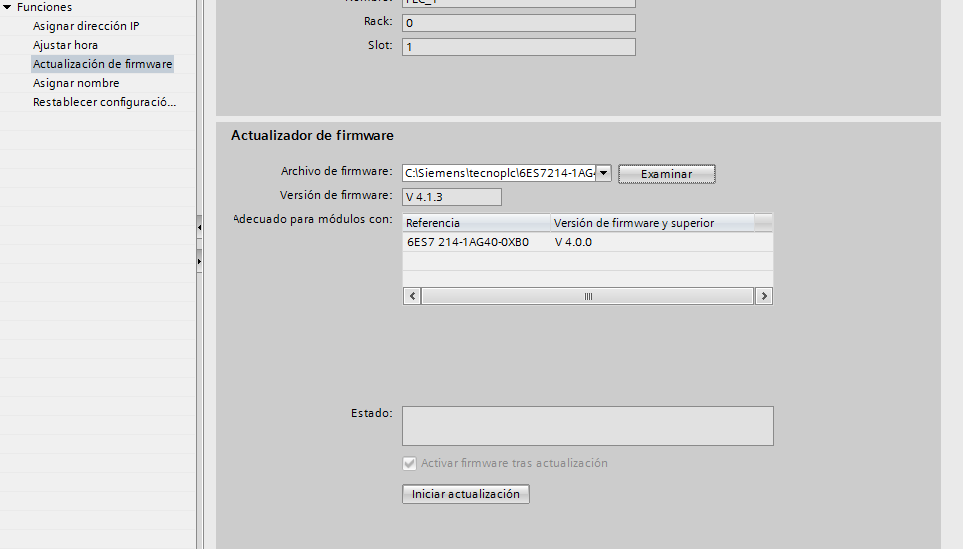 Seleccionar archivo para actualizar Firmware V4.1.