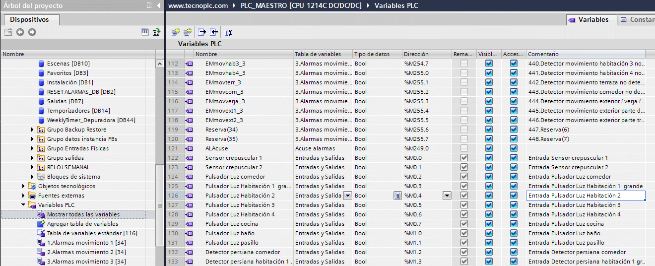 Buscar marcas libres en TIA Portal en la tabla de variables.