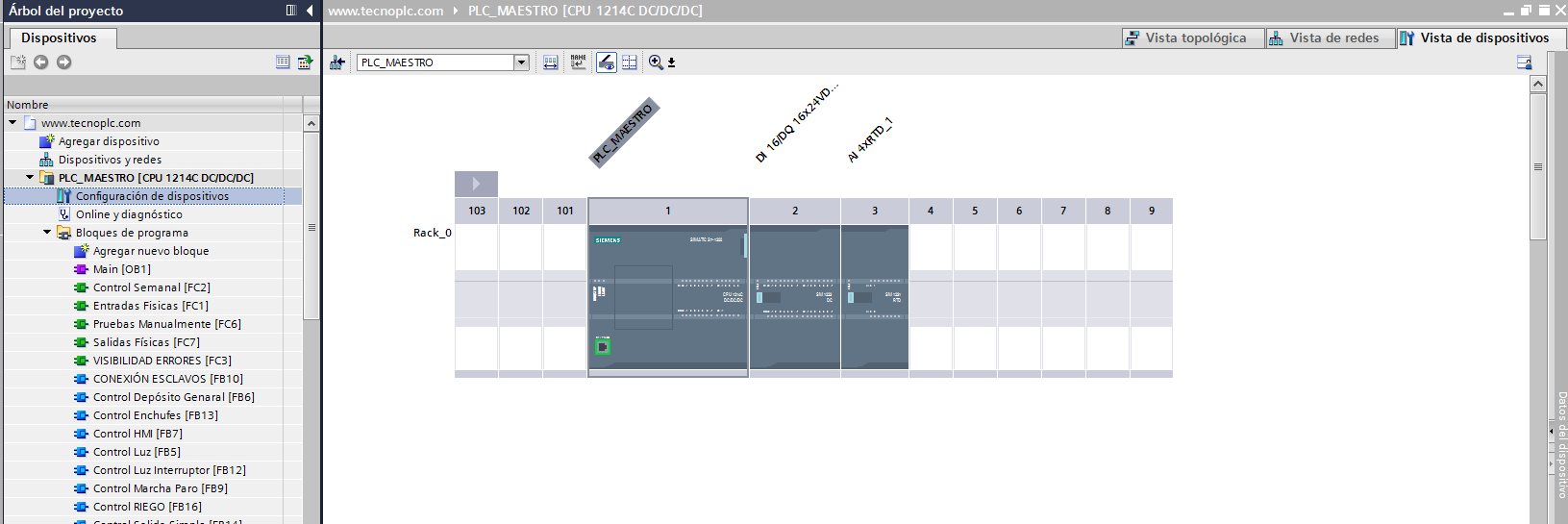 Configuración de dispositivos en proyecto TIA Portal.