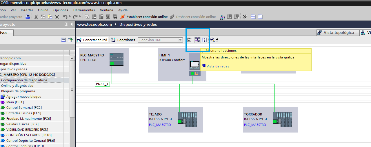 Direcciones IP en proyecto TIA Portal en Red Profinet