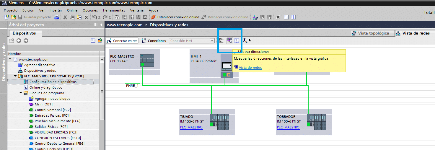 Direcciones IP en proyecto TIA Portal.