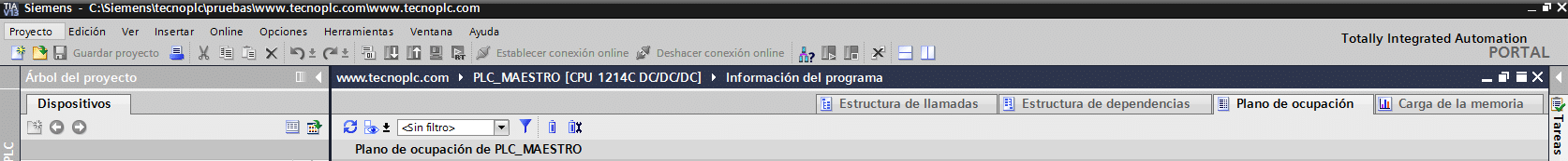 Seleccionar plano de ocupación del proyecto TIA Portal.