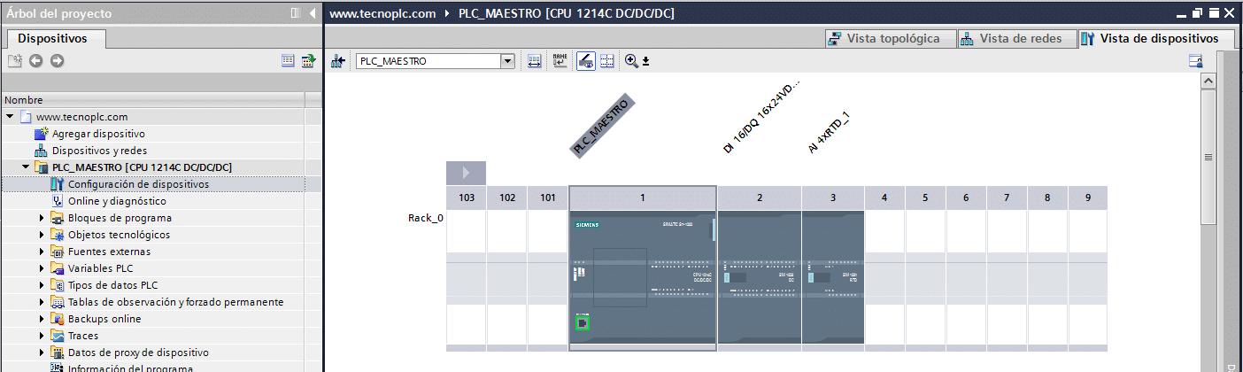 Configuración y vista de dispositivos.