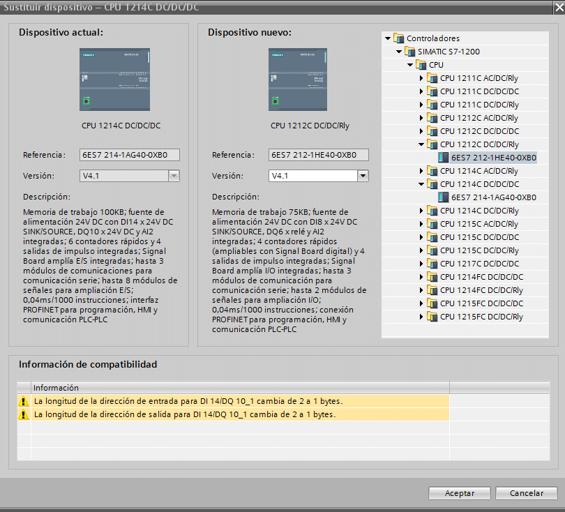 Seleccionar el nuevo modelo de CPU y Firmware.