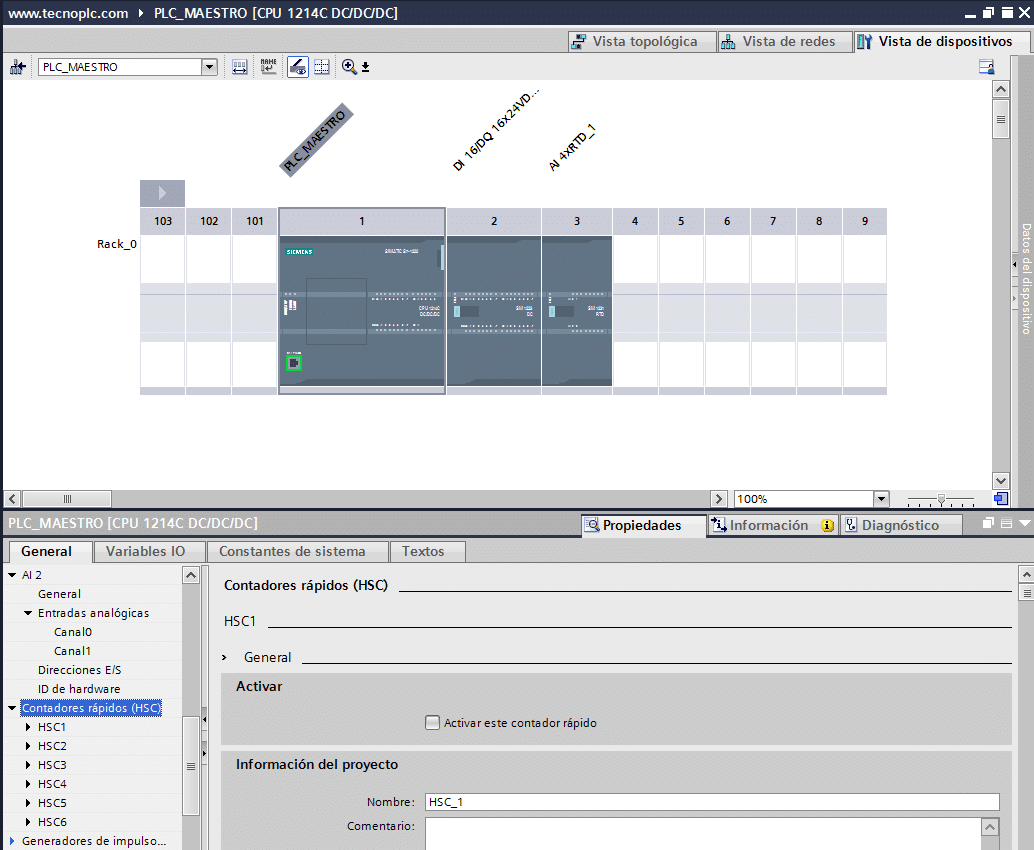 Información de contadores rápidos en la CPU S7-1200.