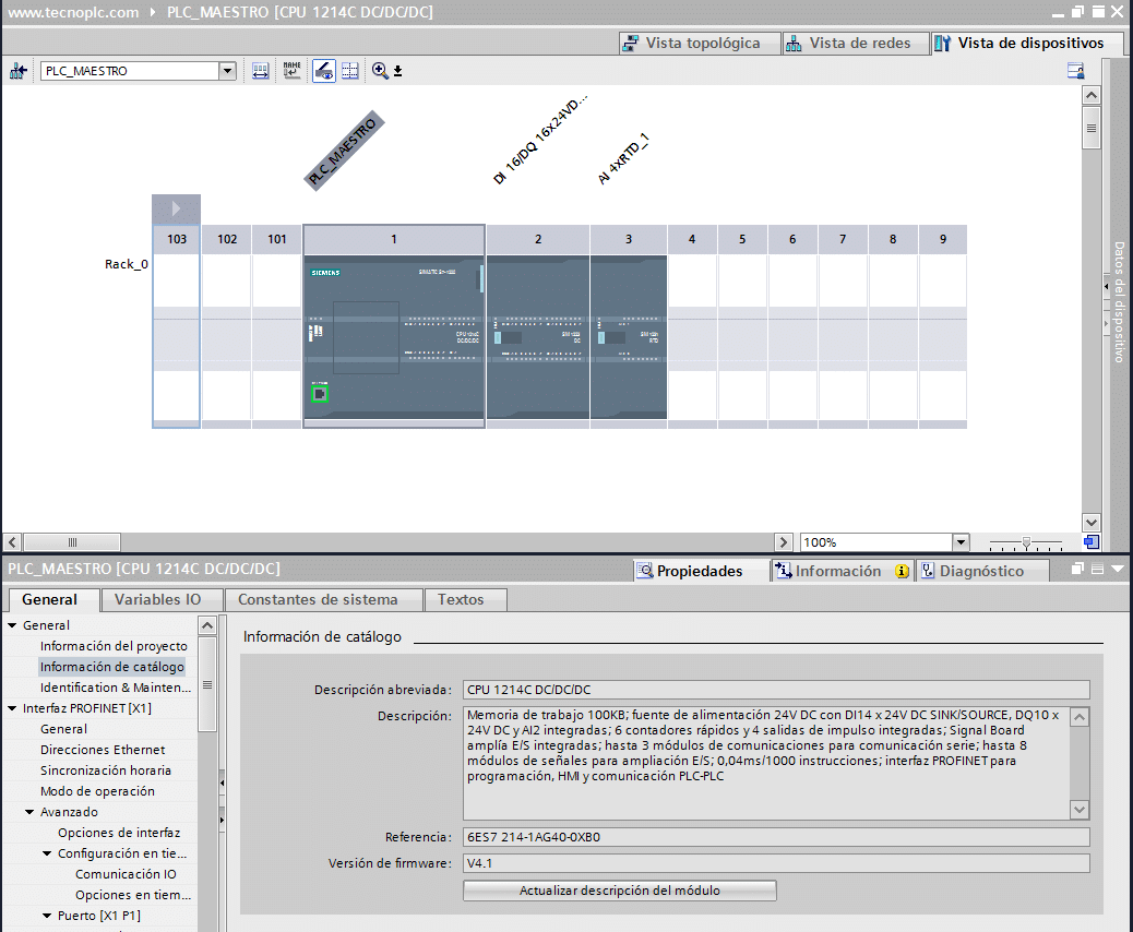 Información de la CPU del proyecto.