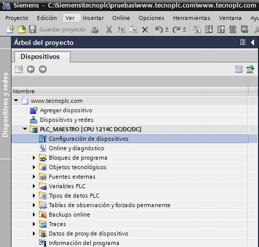 Configuración de dispositivos en TIA Portal.