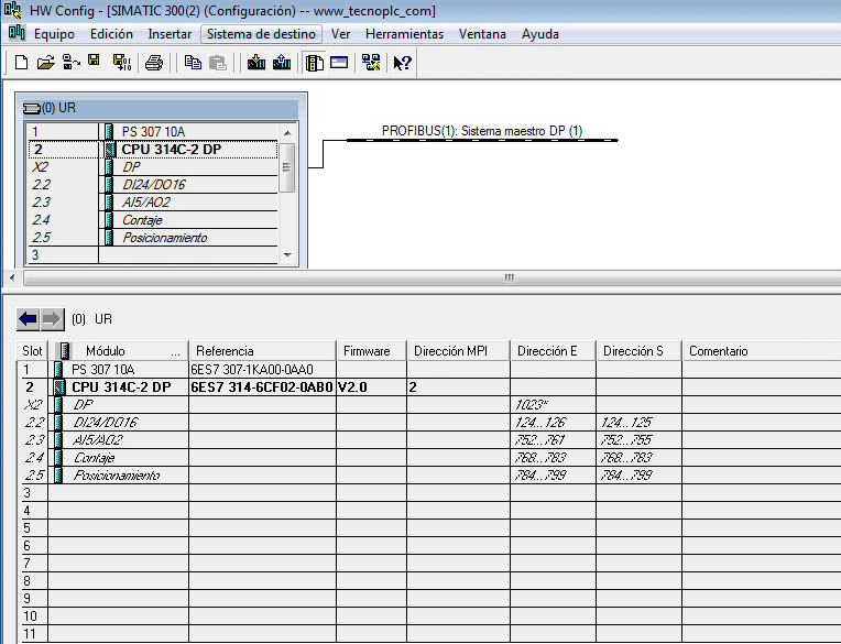 Configuración hardware de nuestra CPU al principio del proyecto.