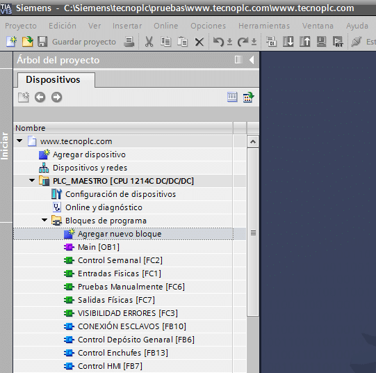 Agregar nuevo bloque al proyecto TIA Portal.