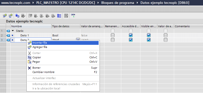 Añadir datos a DB mediante opciones de insertar o agregar.