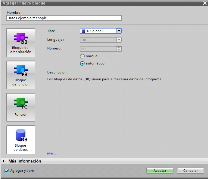 Colocar el número del DB de forma automática por el sistema TIA Portal.