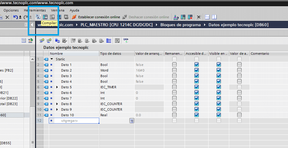 Compilar el DB de datos después de añadir datos a DB.