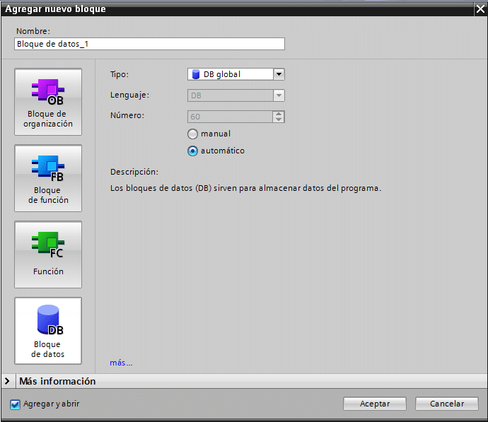 Seleccionar Bloque de datos DB.