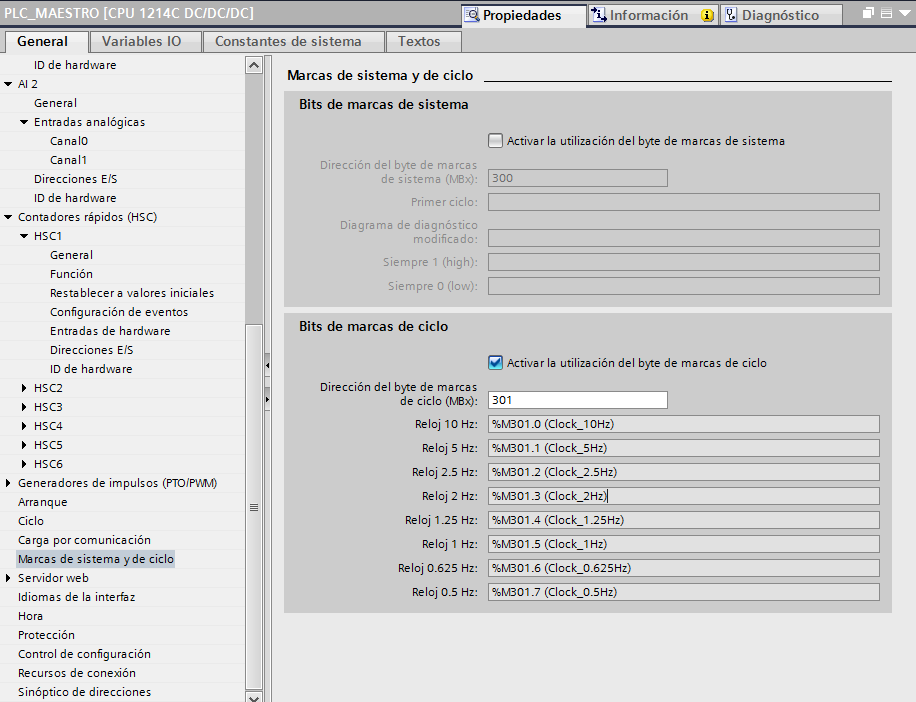 Seleccionar la marca de ciclo para intermitencia TIA Portal.