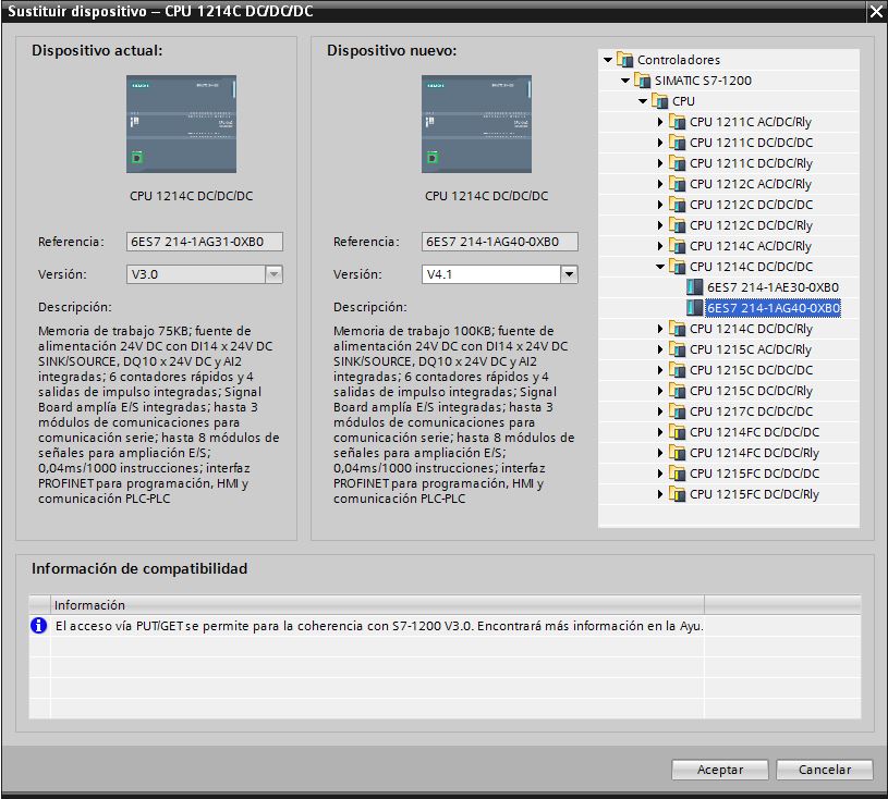 6. Sustituir el PLC por el nuevo con la versión de firmware correspondiente.