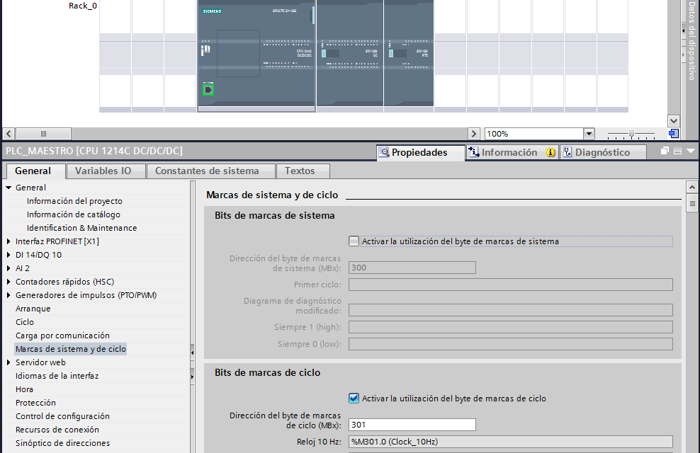 Marca siempre activada en proyecto TIA Portal (Always True)