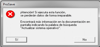 Mensaje de advertencia del Prosave.