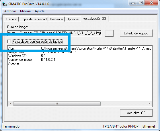 Seleccionar la opción de Restablecer configuración de fábrica.