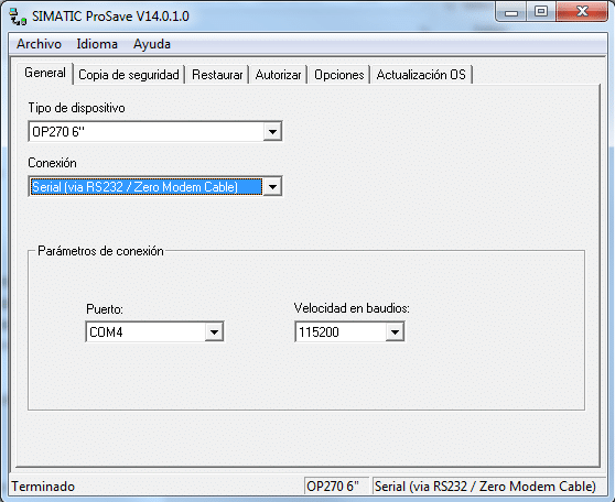 Software Prosave abierto en la pestaña General.