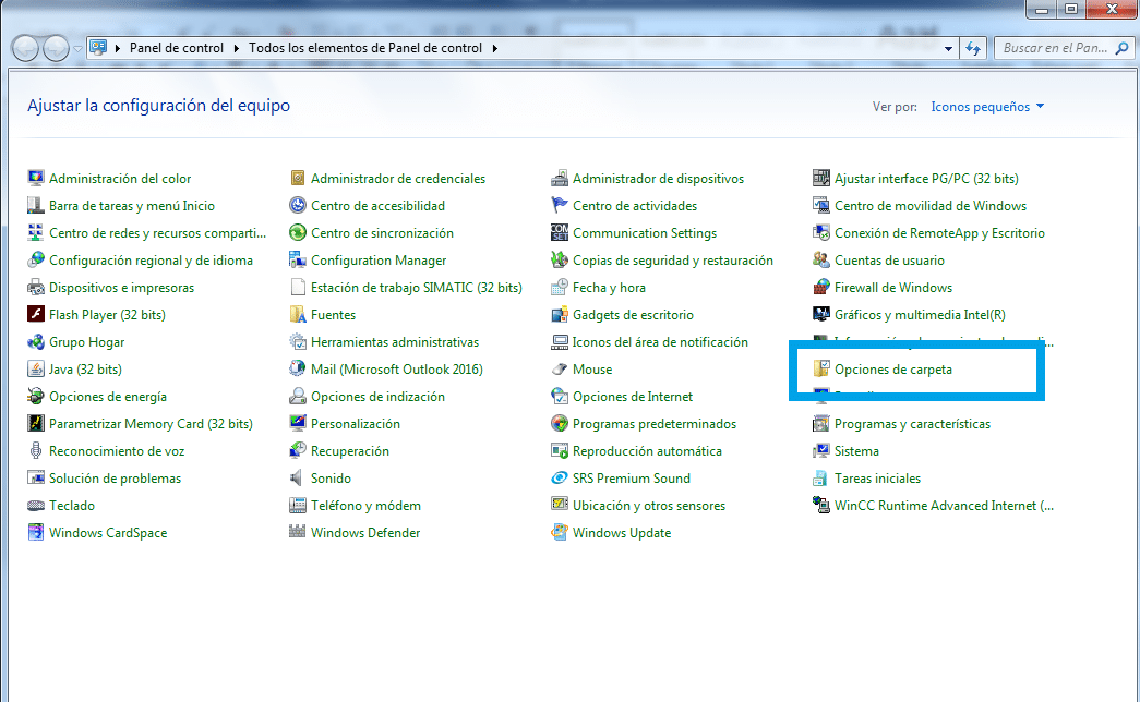 Entrar en Opciones de carpeta en el Panel de Control de Windows.